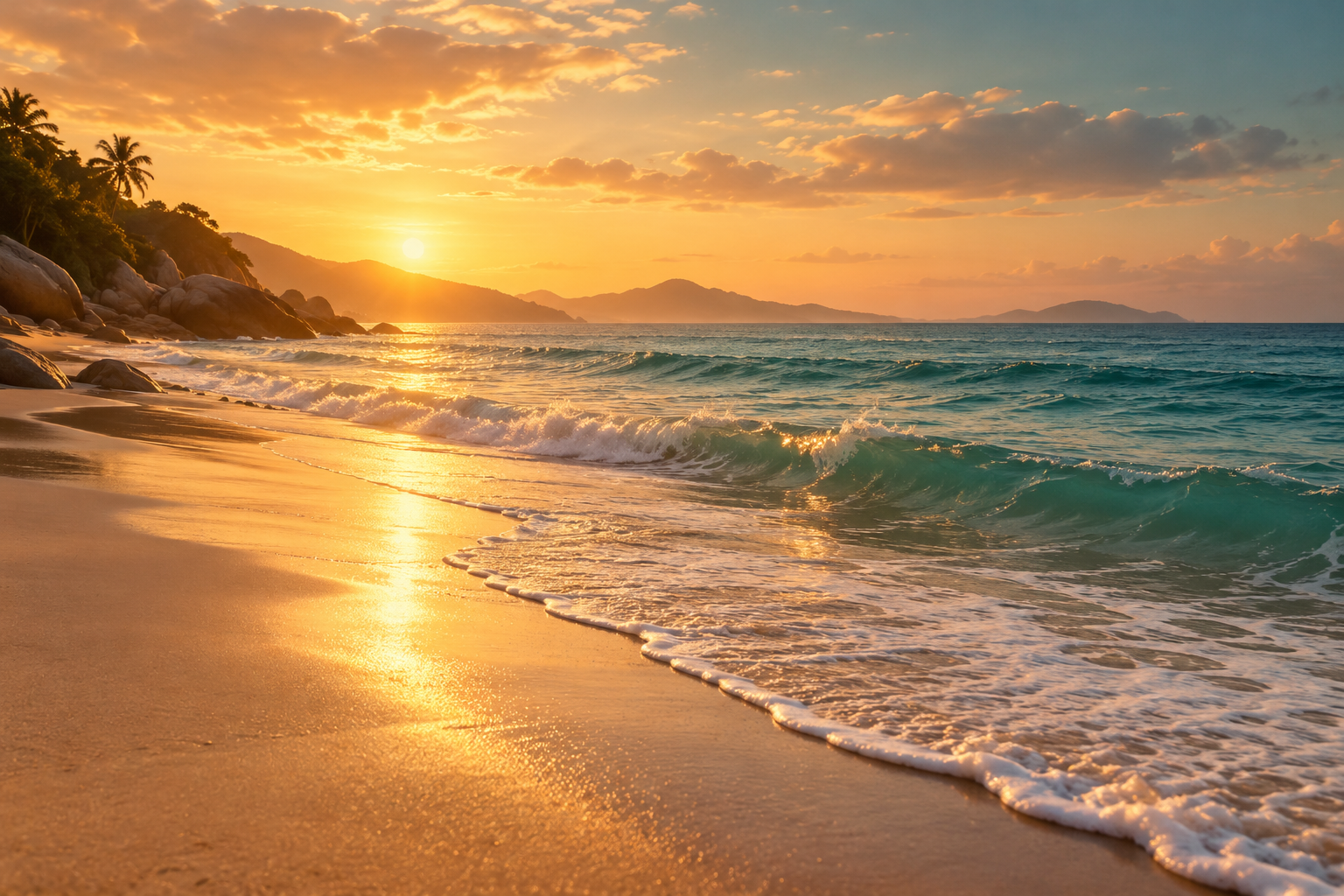 Gentle waves washing onto a golden beach